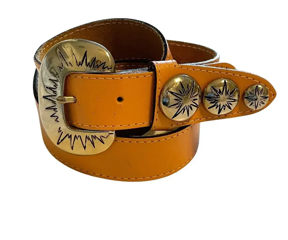 Natural Leather Embossed Western Buckle Womens Size 30 Cowgirl Ranch